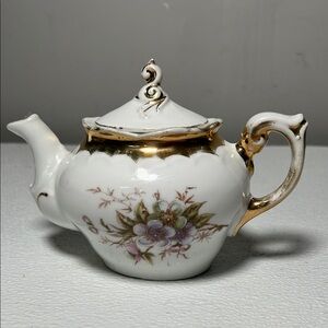 Vintage Small Elegant Floral Teapot with Gold Accents